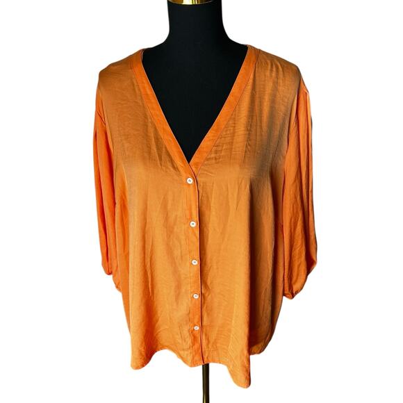 Vince Camuto Women’s 3/4 Sleeve Blouse in Orange Fizz Size 3X NWT - Picture 2 of 5